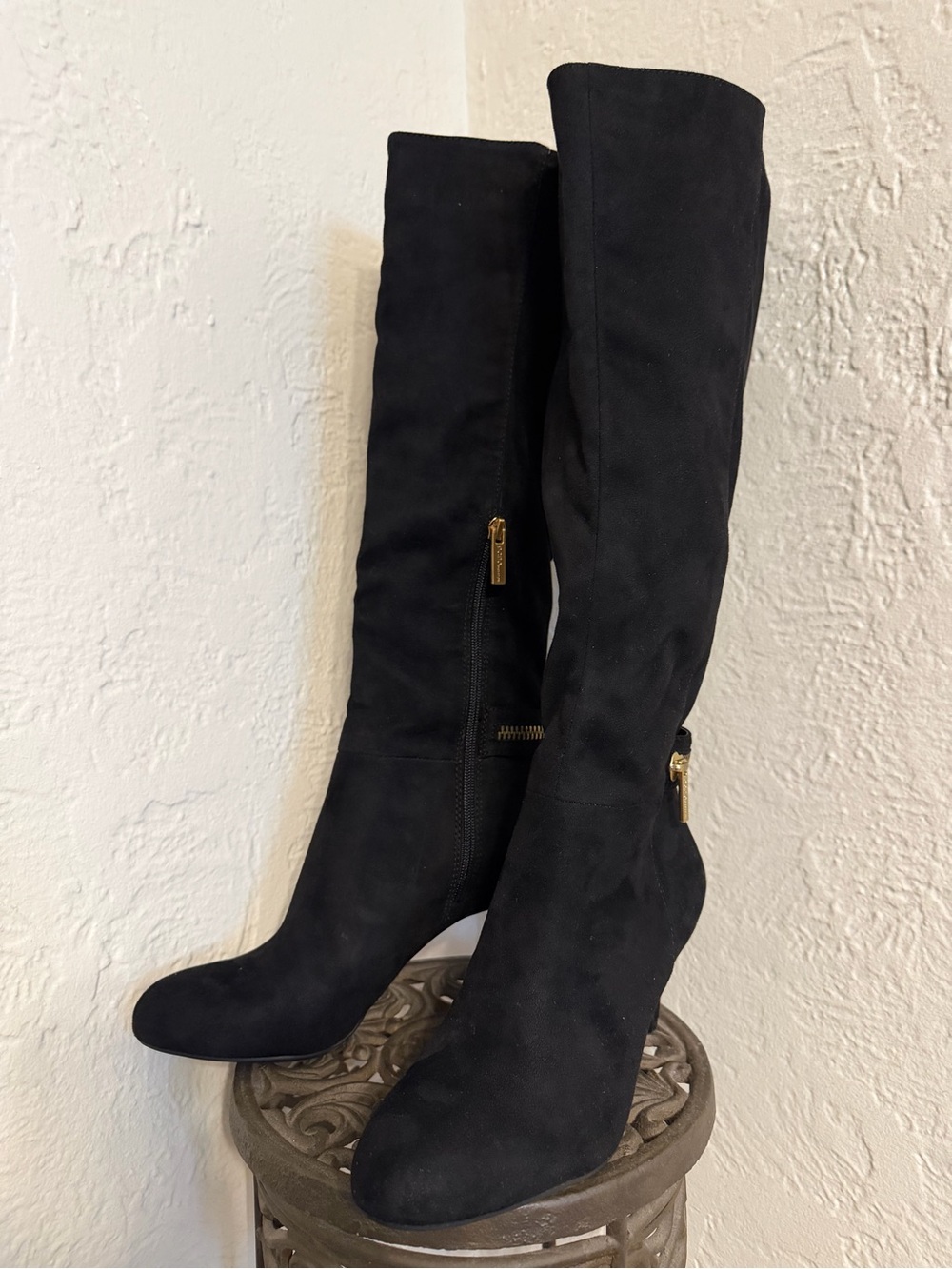 BCBGeneration Black Knee High Faux Suede Boots with Gold Zipper